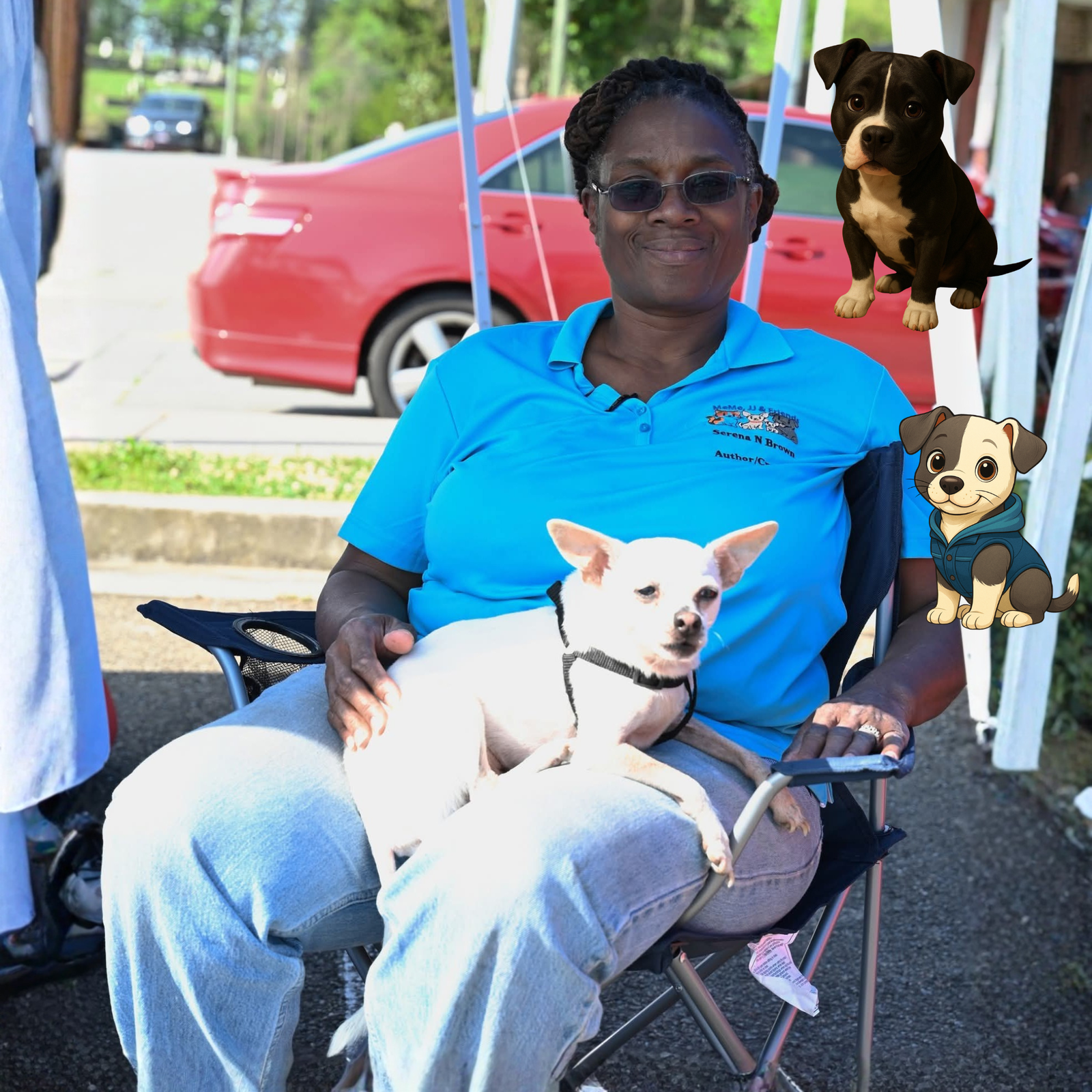 Serena Brown seated with the real JJ at a community event