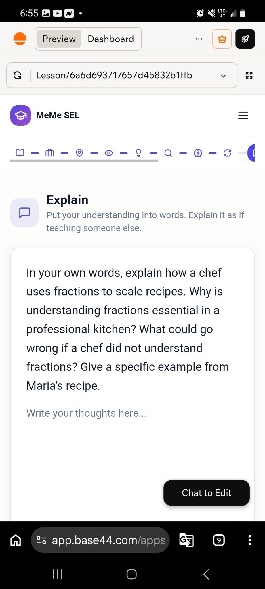 Career-infused lesson asking students to explain how a chef uses fractions to scale recipes