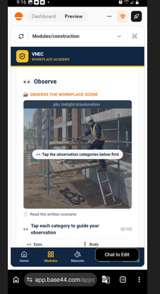 Student identifying risks in a construction workplace safety scenario