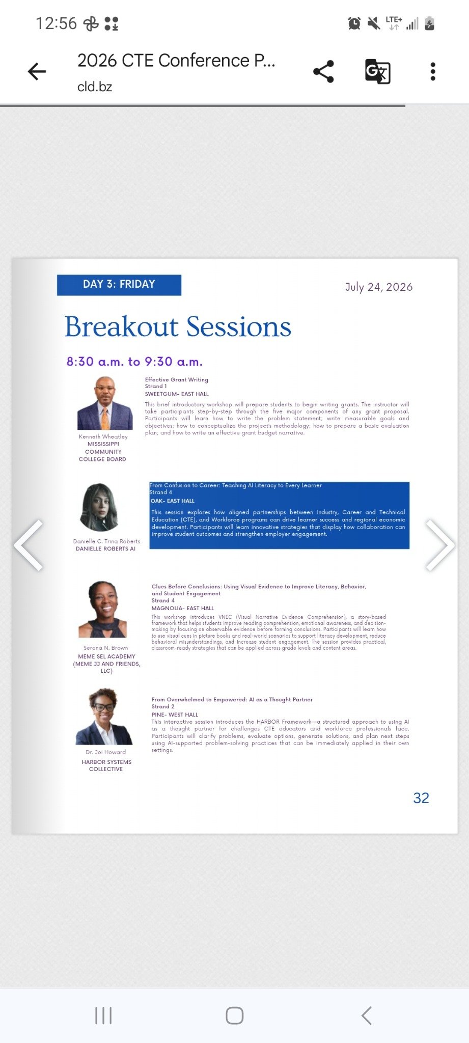 Conference program page listing Serena N. Brown and Clues Before Conclusions session