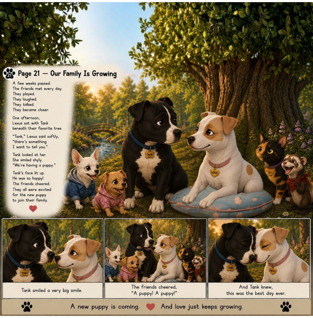Interior scene from The Arrival of Uno showing the family preparing to welcome a new puppy